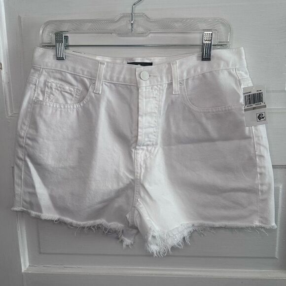 7 for All Mankind Monroe Distressed Cutoff White Denim Shorts Size 27 NWTs - Picture 1 of 8
